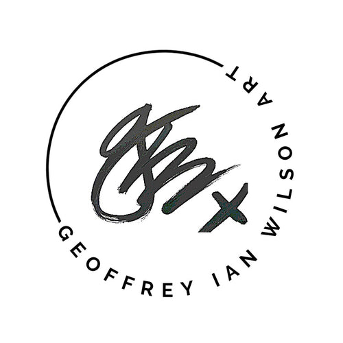 Geoffrey Ian Wilson Art Logo in black and white - Signature within thin line round circle